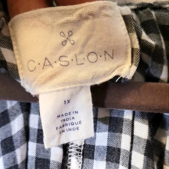 CASLON Nordstrom Wmn's black white gingham embroidered bubble sleeves dress, 1X - Picture 6 of 11